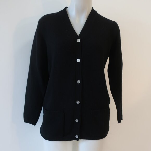 Womens Cashmere Sutton Studio Black V-Neck Pure Cashmere Cardigan Sweater S - Picture 7 of 11